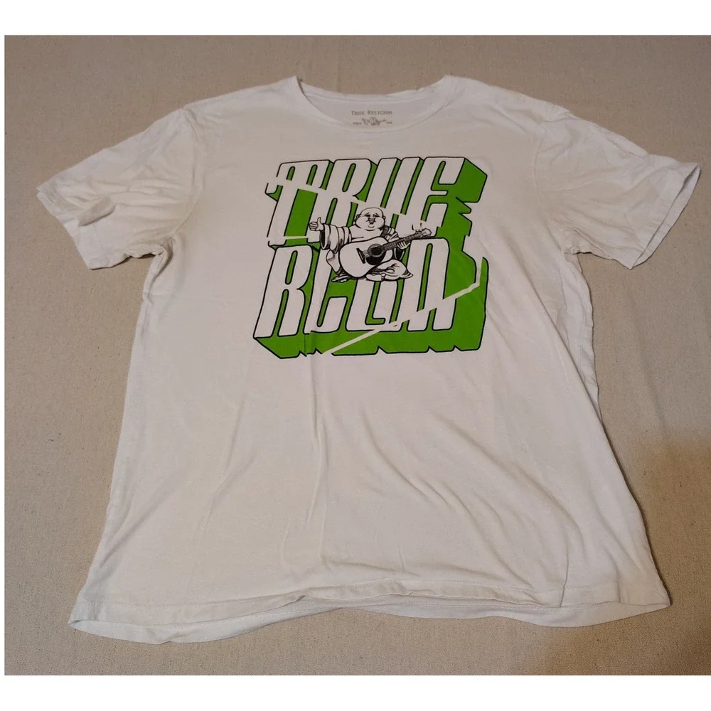 True‎ Religion Mens World Tour Buddha Graphic Tee White Green XL 20